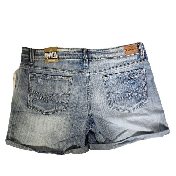 Aeropostale Womens Shorts Sz 12 Boyfriend Blue Destroyed Denim Cuffed 4.5 Inseam - Picture 2 of 11